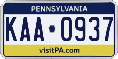 PA license plate KAA0937