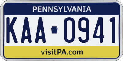 PA license plate KAA0941