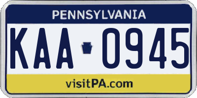 PA license plate KAA0945