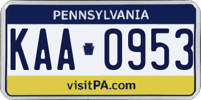 PA license plate KAA0953