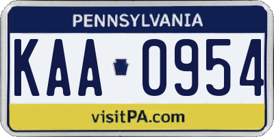PA license plate KAA0954