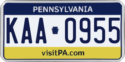 PA license plate KAA0955
