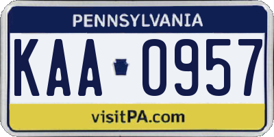 PA license plate KAA0957