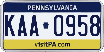 PA license plate KAA0958