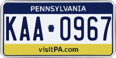 PA license plate KAA0967