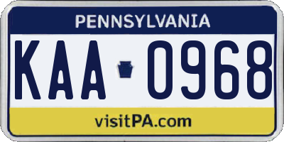 PA license plate KAA0968