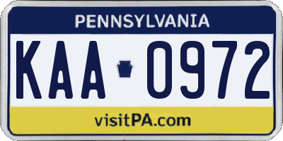 PA license plate KAA0972