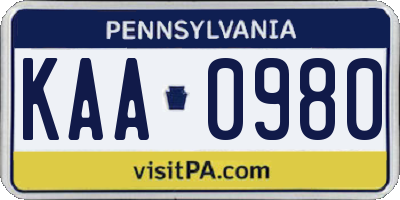 PA license plate KAA0980