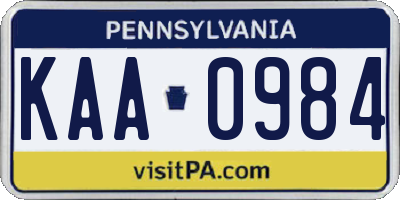 PA license plate KAA0984