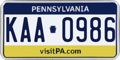 PA license plate KAA0986
