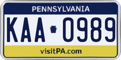 PA license plate KAA0989