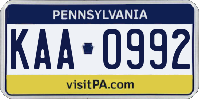 PA license plate KAA0992