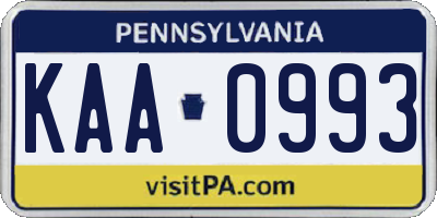 PA license plate KAA0993