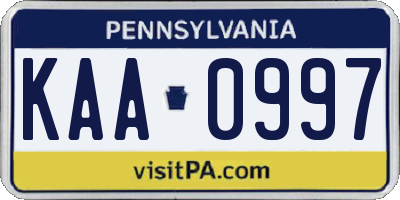 PA license plate KAA0997