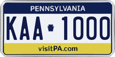 PA license plate KAA1000
