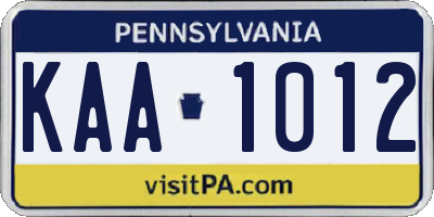 PA license plate KAA1012