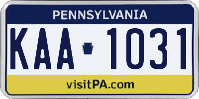 PA license plate KAA1031