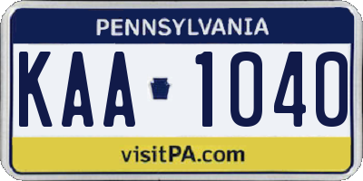 PA license plate KAA1040
