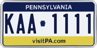 PA license plate KAA1111