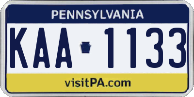 PA license plate KAA1133
