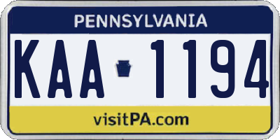 PA license plate KAA1194