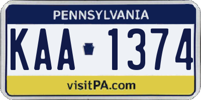 PA license plate KAA1374