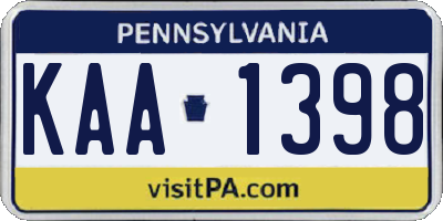 PA license plate KAA1398
