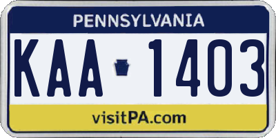 PA license plate KAA1403