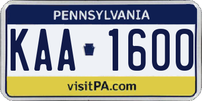 PA license plate KAA1600