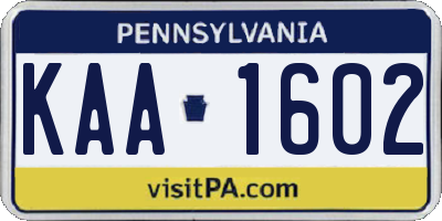 PA license plate KAA1602