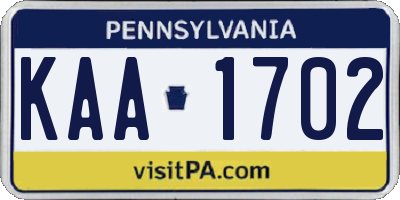PA license plate KAA1702