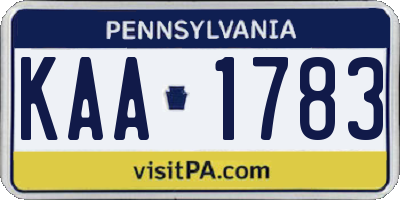 PA license plate KAA1783