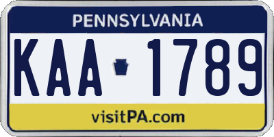 PA license plate KAA1789