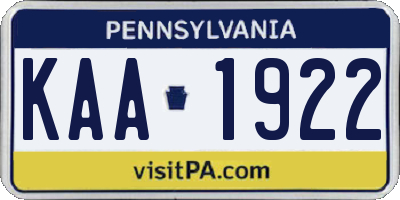 PA license plate KAA1922
