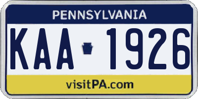 PA license plate KAA1926