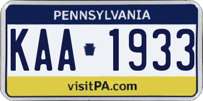 PA license plate KAA1933