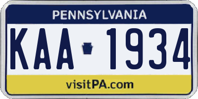 PA license plate KAA1934