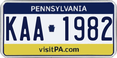 PA license plate KAA1982