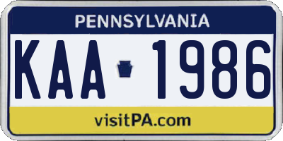 PA license plate KAA1986