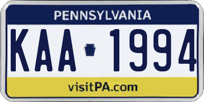 PA license plate KAA1994