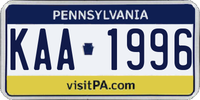 PA license plate KAA1996