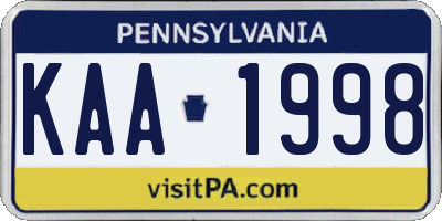 PA license plate KAA1998