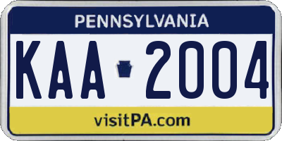 PA license plate KAA2004