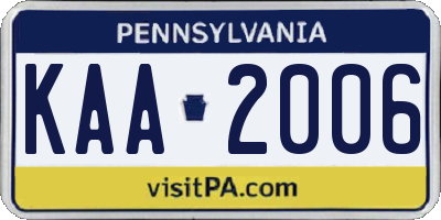 PA license plate KAA2006