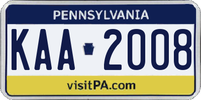 PA license plate KAA2008