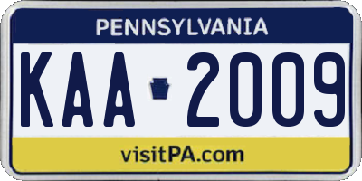 PA license plate KAA2009
