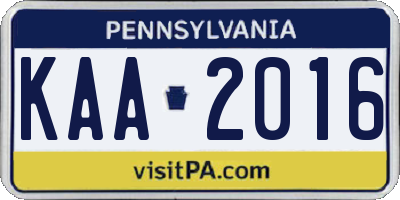 PA license plate KAA2016