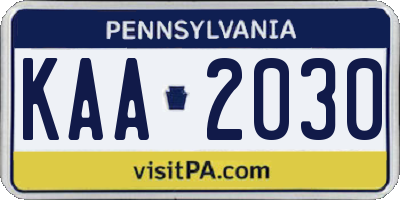 PA license plate KAA2030