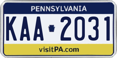 PA license plate KAA2031