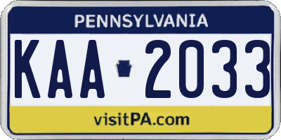 PA license plate KAA2033